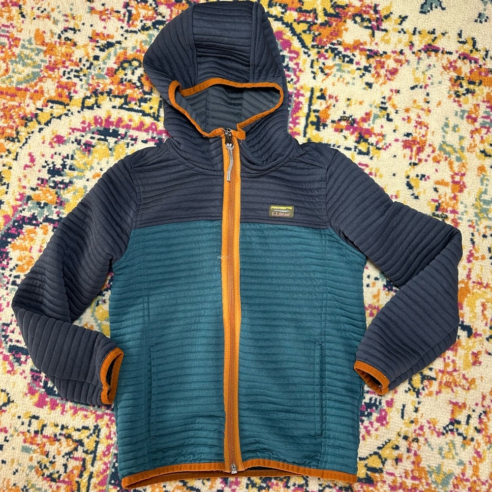 L.L Bean Boys Colorblock Hoodie 6X/7 Airlight Knit Hoodie Sweater Blue